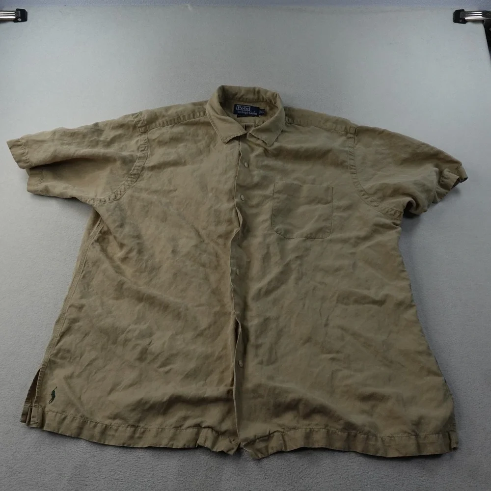 Polo Ralph Lauren Caldwell Shirt Mens XL Beige Silk Linen Camp Collar Button Up
